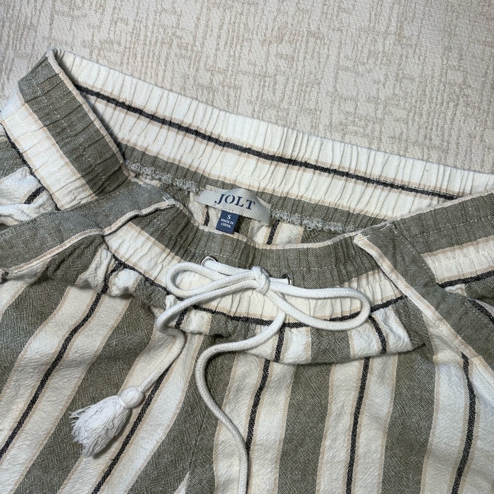 Jolt Olive and Cream Striped Trousers Women’s Small